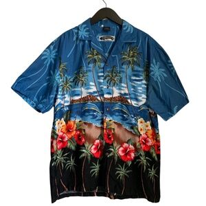 Palmwave Men's Shirt Size XL Hawaiian Button Down Shirt Hibiscus